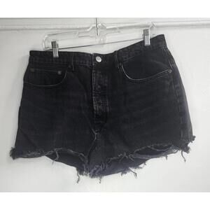 Zara Shorts Womens 14 Black Denim High Rise Cutoff Frayed Hem Button Fly